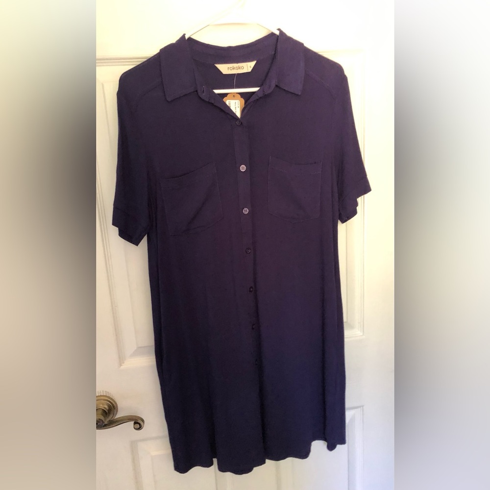 Rokoko Women’s Short Sleeve Button-Down Shirt Dress in Deep Navy